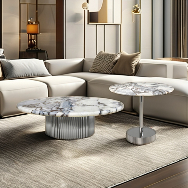 Custom Made Italian Modern Luxury Coffee Table Round Stainless Steel Marble Living Room Center Furniture