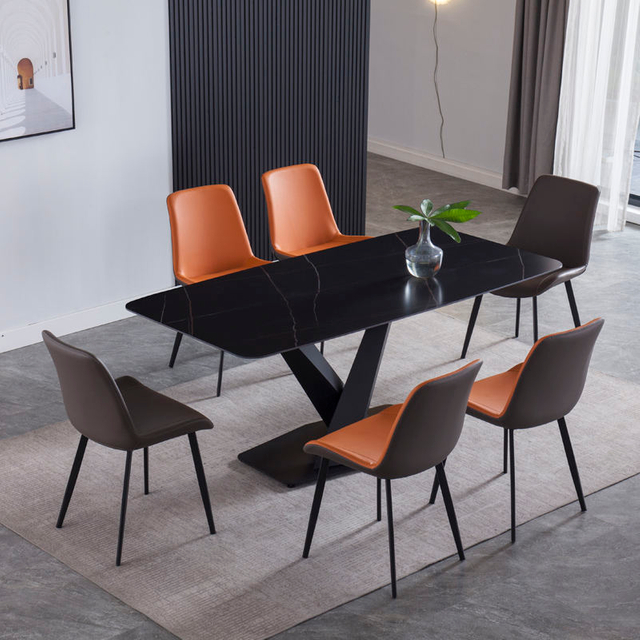 Luxury Metal Rectangular Shape Marble Dining Table Set Furniture Modern Dining Room Sets Chaires Dining Tables