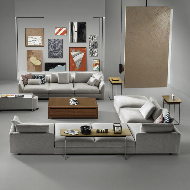 Modern Villa Living Room Sofa Set Home Furniture L-shaped Combination Sectional Velvet Fabric Modular Sofa Couch
